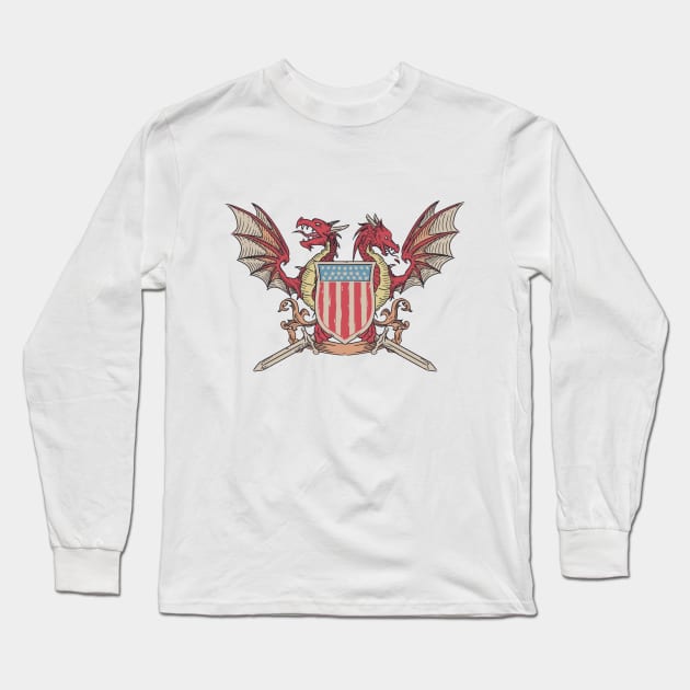 American Flag with Twin Dragons Long Sleeve T-Shirt by dezeight